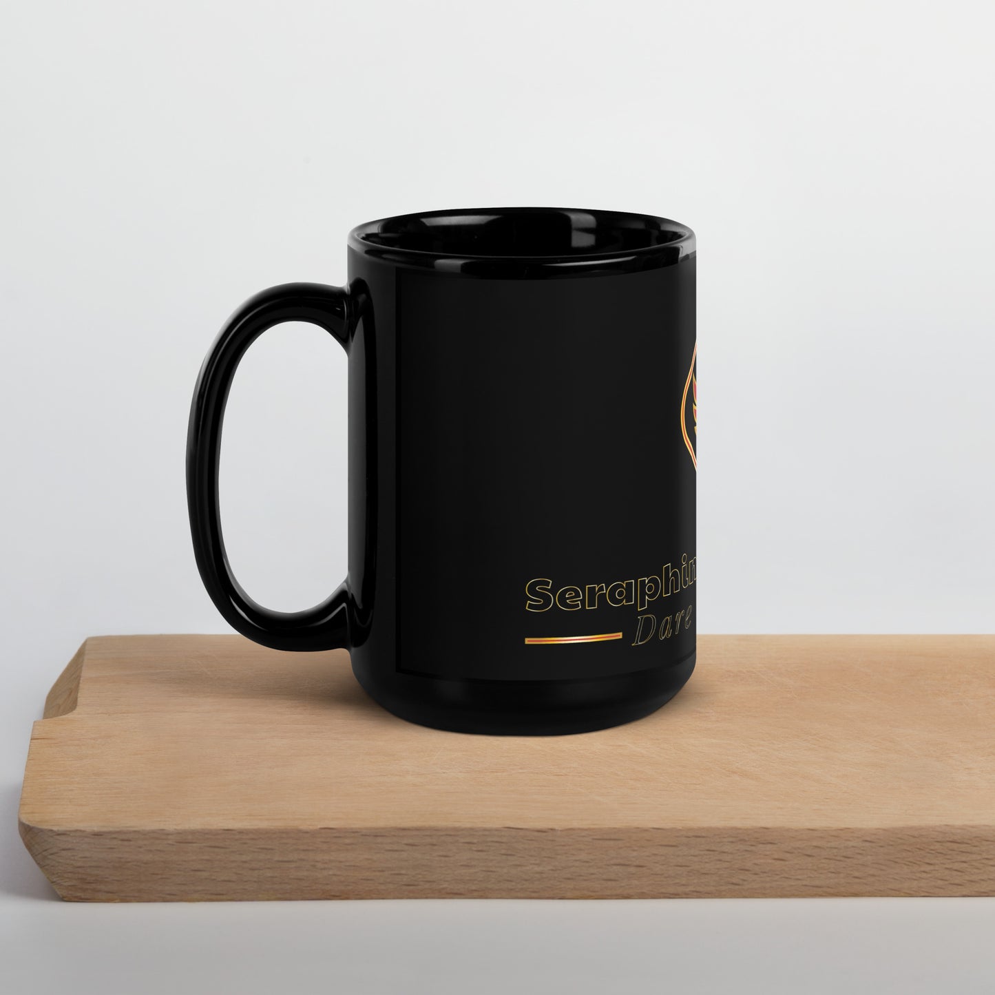 Seraphim International Iconic Angel Logo Black Glossy Mug