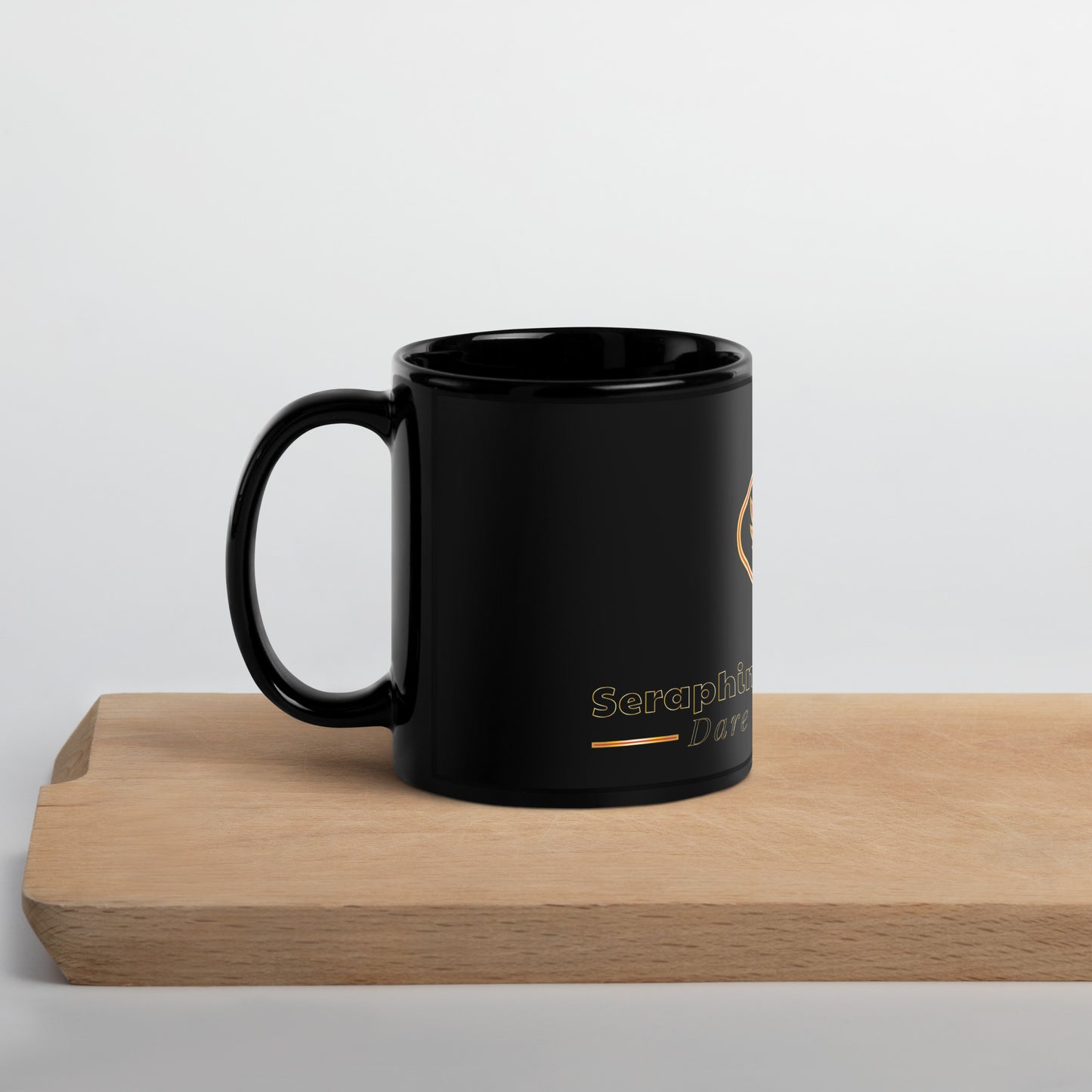 Seraphim International Iconic Angel Logo Black Glossy Mug