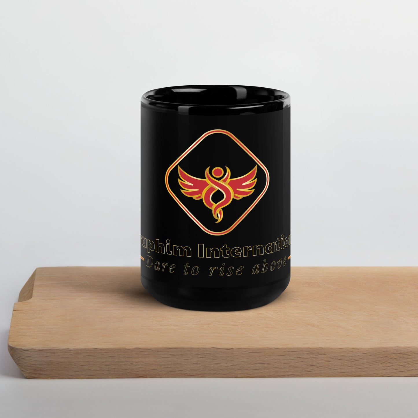 Seraphim International Iconic Angel Logo Black Glossy Mug